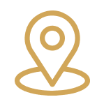 Gold location pin icon with a circular base, commonly used to represent map locations, addresses, or navigation features.