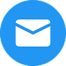 White envelope email icon on a blue circular background.